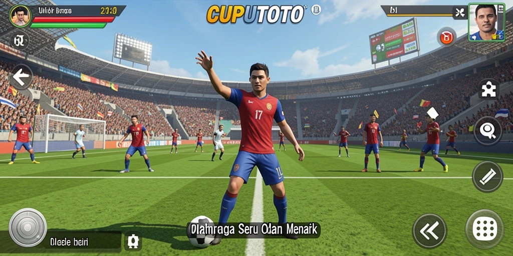 Tampilan gameplay CUPUTOTO menampilkan aksi olahraga yang penuh semangat.