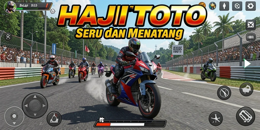 Gameplay seru HAJITOTO dengan balapan motor yang mendebarkan.