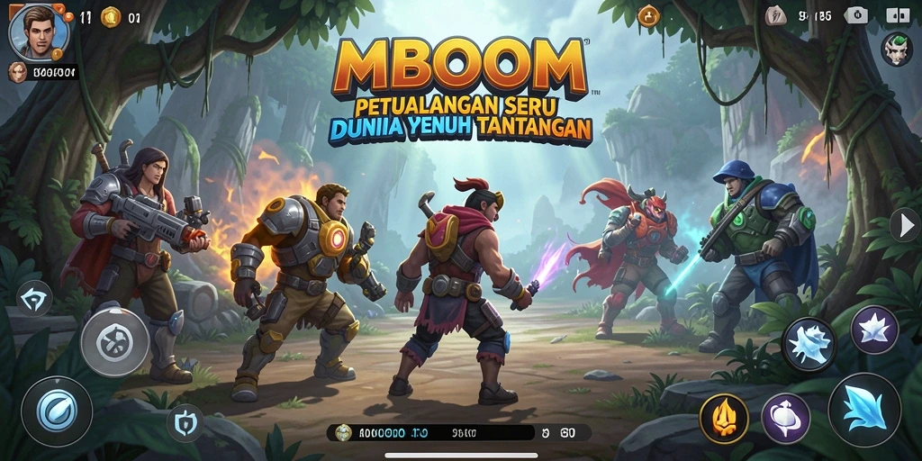 Tampilan gameplay seru di petualangan MBOOM yang penuh tantangan.