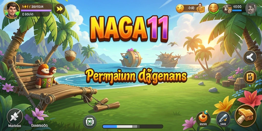 Screenshot utama NAGA11 menampilkan gameplay yang seru dan penuh warna.