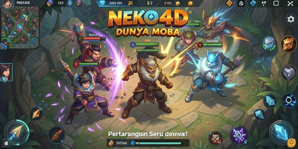 Tampilan penuh aksi dalam permainan MOBA NEKO4D.