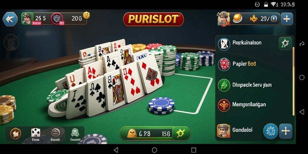 Tampilan gameplay seru dari PURISLOT dengan kartu-kartu yang menarik.
