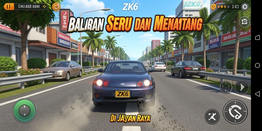 Menampilkan gameplay balapan yang penuh aksi dan kecepatan.